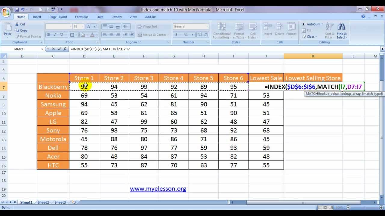 Index And Match -10 - With Min Formula Lookup The Lowest Value (English)