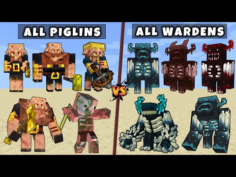 All Piglins vs All Wardens - Mutant & Titan Warden vs Mutant Titan Piglin Brute