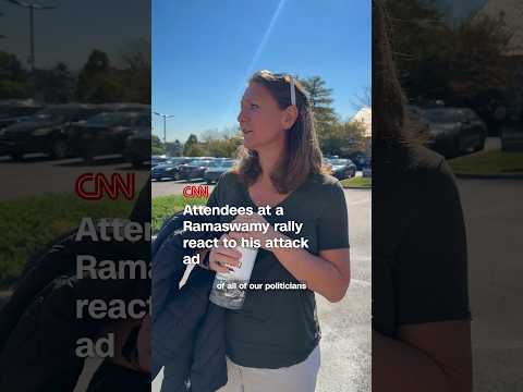 Attendees at a Ramaswamy rally react to his attack ad