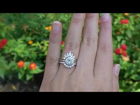 Sterling Silver Cubic Zirconia Delicate Floral Tiara Design Border Ring Guard Round Halo Ring
