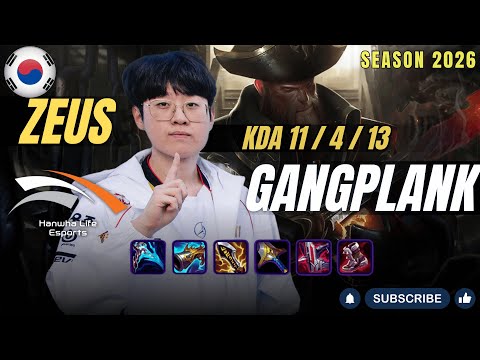 HLE Zeus GANGPLANK vs RUMBLE Top - Patch 26.1 KR Ranked | lolrec