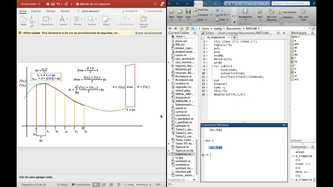 Método del trapecio MATLAB (Programa y explicación)
