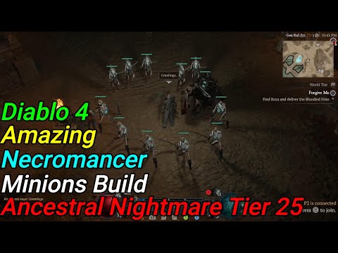 Diablo 4  😁New Minion Necromancer Build Update 😊Skills Gear Guide!🤗Ancestral Nightmare 😁Tier 25 😎