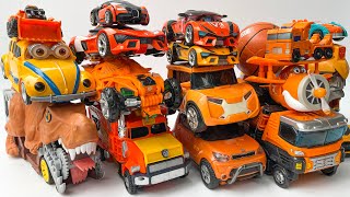 Box full of orange Transformers 7 Autobot Flatbed Truck Tobot, Carbot JCB, Cars vs Speed Bumps Robot