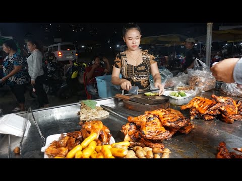 Night Street Food @Chhbar Ampov Bridge - Amazing Family Grill Meat & Testy Selling On The Street
