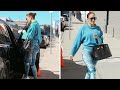 Jennifer Lopez Hits The Studio In Skintight Leggings And Cozy Blue Sweater In LA