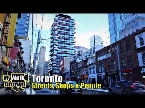 Toronto's Streets, shops & People during a -4 degree C walk along Queen, Dundas & University Ave