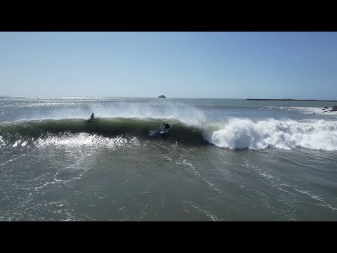 Ariel view of Whalers Island surfing