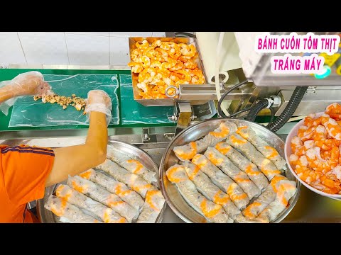 Unique machine-made shrimp and pork rice paper rolls in Saigon