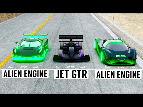 Formula Jet Engine GTR vs Koenigsegg Jesko Alien Engine vs Devel Sixteen Alien Engine - Drag Race