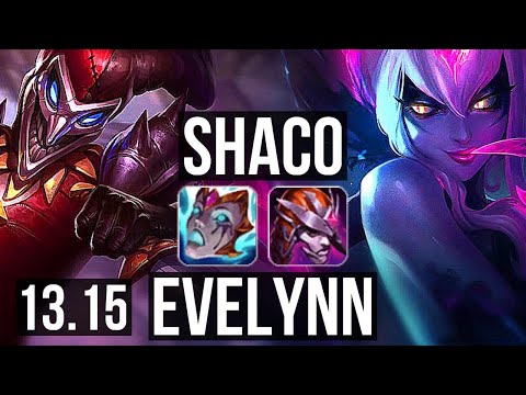 SHACO vs EVELYNN (JNG) | Rank 1 Shaco, 8/0/8, 1.4M mastery, 600+ games | EUW Challenger | 13.15