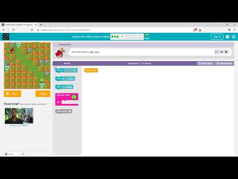 L18-4 |Code.org | Express-2021 | Lesson 18: Until Loops in Maze | level 4