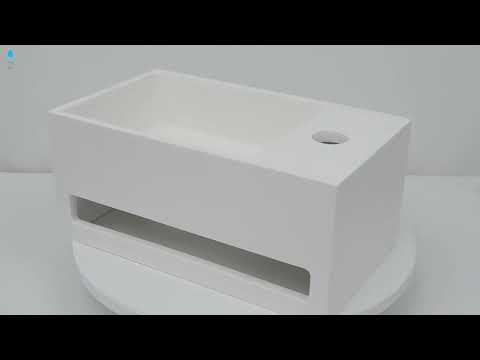 Solid Surface Waschbecken + Handtuchhalterung Hahnloch Rechts 36x20x16cm 425SR video
