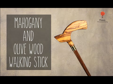 MAHOGANY AND OLIVE WOOD WALKING STICK -NO LATHE-