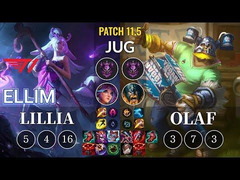 T1 Ellim Lillia vs Olaf Jungle - KR Patch 11.5