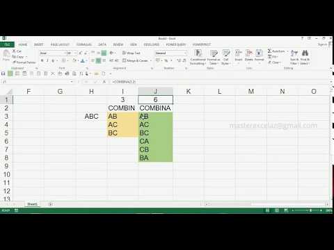 Combina formula example in MS Excel Spreadsheet 2013