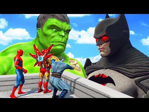 Hulk with Spider-Man & Iron-Man vs Batman Army