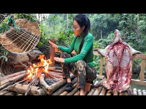 Bamboo house for wild ducks in the rainforest and how the girl lives alone - Wild Beauty