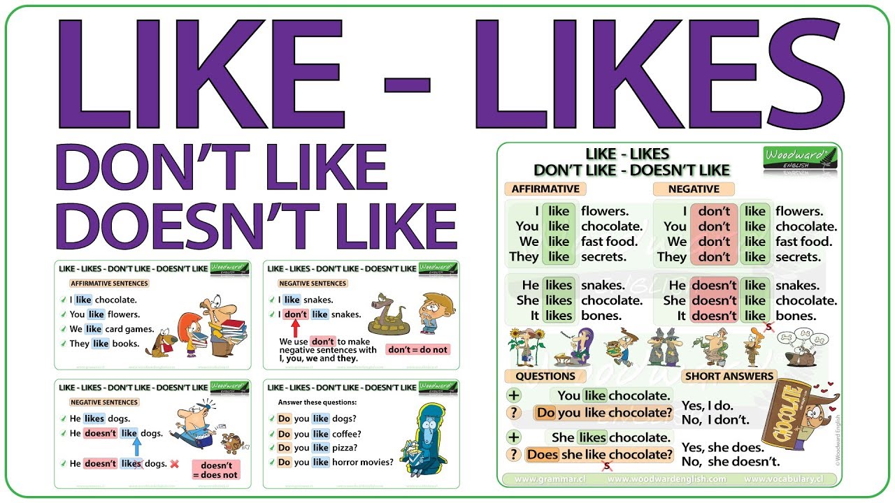 Like, Likes, Don’t like, Doesn’t like - Present Simple Tense in English