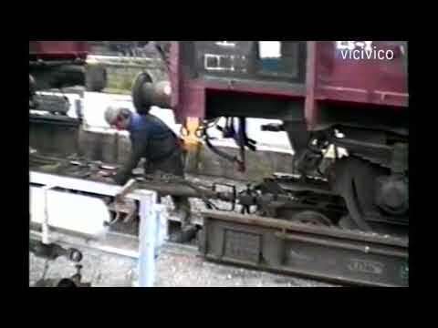 DDR 1987 Fichtelbergbahn  Ein Güterzug wird vorbereitet mit Rollwagen.