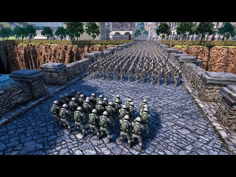 30 Modern Soldiers Defend Bridge from 15.000 Skeleton Warriors - Ultimate Epic Battle Simulator