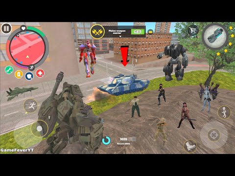 Rope Hero: Vice Town (TRANSFORMER TANK ON BIG ROCK) Black Tank Robot Fight Car Robot - Gameplay HD