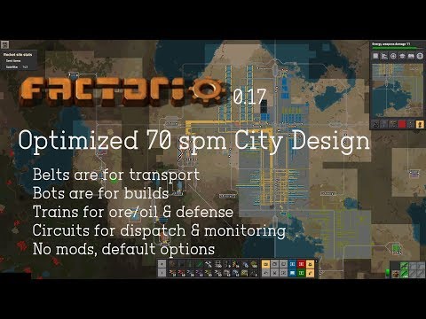 Factorio Optimized City Overview - 70 SPM Using Belts