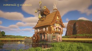 [マイクラ建築]おしゃれな水車と風車のあるお家の作り方 [Minecraft][tutorial] Watermill Windmill
