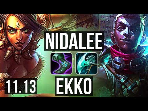 NIDALEE vs EKKO (JUNGLE) | 3/0/11, 75% winrate | KR Master | v11.13