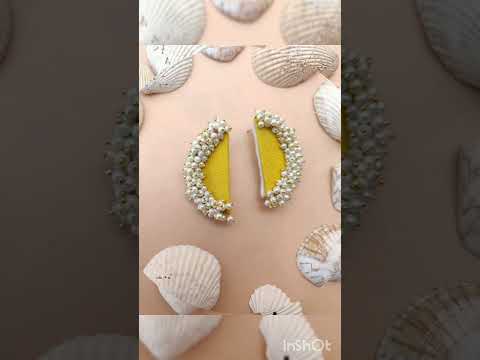 Handmade Fabric Half Circle shaped & Pearls detailing Earring