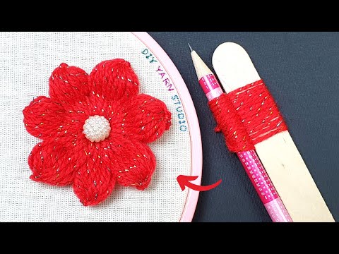 Amazing Trick with Ice cream stick and Pencil - Easy Woolen Flower Making - No Crochet Flower
