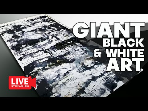 Huge BLACK and WHITE abstract art created LIVE!!