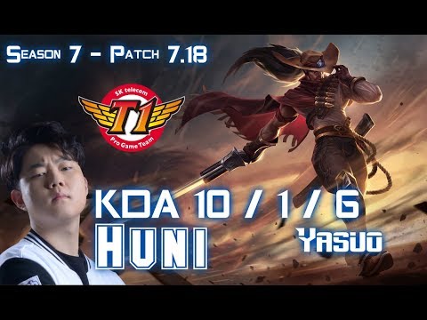 SKT T1 Huni YASUO vs GNAR Top - Patch 7.18 KR Ranked