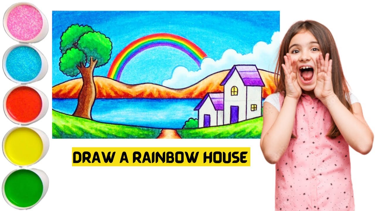 How to Draw Rainbow Scenery with Color Pencils for Beginners | Easy Rainbow House Scenery Drawing