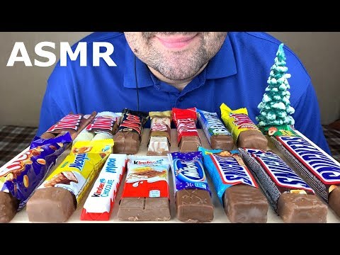 ASMR CHOCOLATE CANDY BARS (KINDER, TWIX, SNICKERS, KITKAT, MARS, BOUNTY, NESQUIK) 먹방 MUKBANG