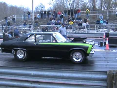 9 second Black SS Nova wheelie drag racing at Kilkare Dragway 2011