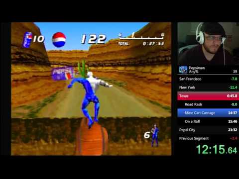 Pepsiman Any% speedrun on console 20:23