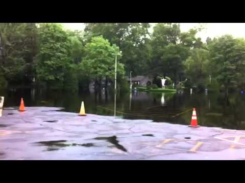 Heavy rains flood parking lot at La Salette Shrine in Attleboro