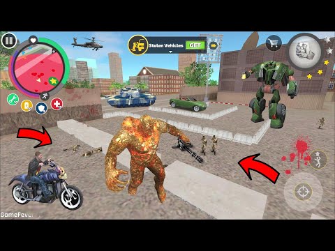 Rope Hero Vice Town - (Stone Giant Enter Army Base and Destroy  Helicopter) Stone Giant with  Gun