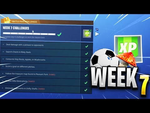 Fortnite ALL WEEK 7 CHALLENGES GUIDE - Soccer Pitches Locations, Treasure Map (Blockbuster Skin)