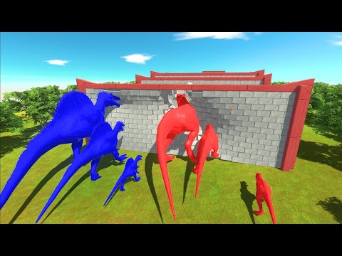 Different Size Red T-REX vs Blue Spinosaurus Power Clash Block Race Animal Revolt Battle Simulator