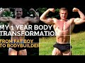 My 1 year body transformation. From fat boy to Bodybuilder