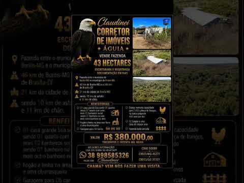sítio 43 hectares escriturada entre a cidade de Arinos e buritis valor 380.000