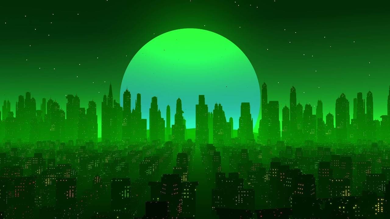 Screensaver Sinth City Green - Looped Animation Background