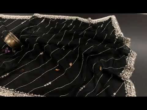 Pure Muslin Hand Work Black Saree