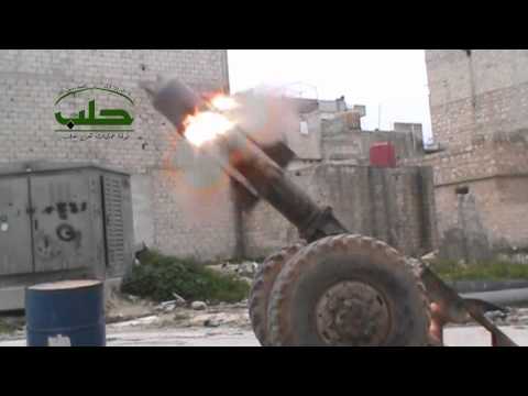 استهداف نقاط تمركز قوات النظام في حي العامرية في حلب بواسطة مدفع محلي الصنع من قبل غرفة عمليات تحرير حلب