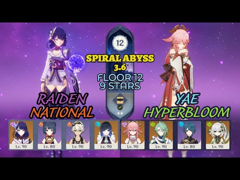 C2 Raiden National & C0 Yae Miko Hyperbloom - Genshin Impact 3.6 - Spiral Abyss Floor 12 (9★)