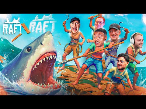 😱WE'RE FIGHTING THE SHARK FOR THE FIRST TIME..!!🐟🔥 RAFT WITH MONTE, ELI, ZARBEX, TRYMACS & GTIME