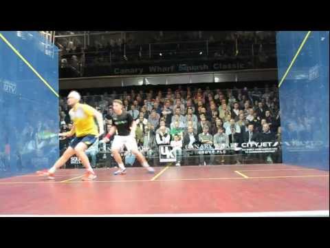 Charles Sharpes v James Willstrop rally, Canary Wharf Squash Classic, March 2013