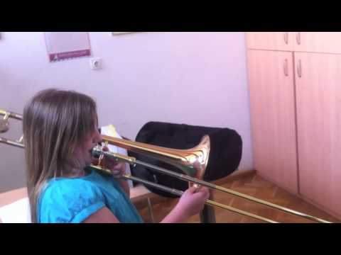 10 years girl playing trombone, beautiful tone